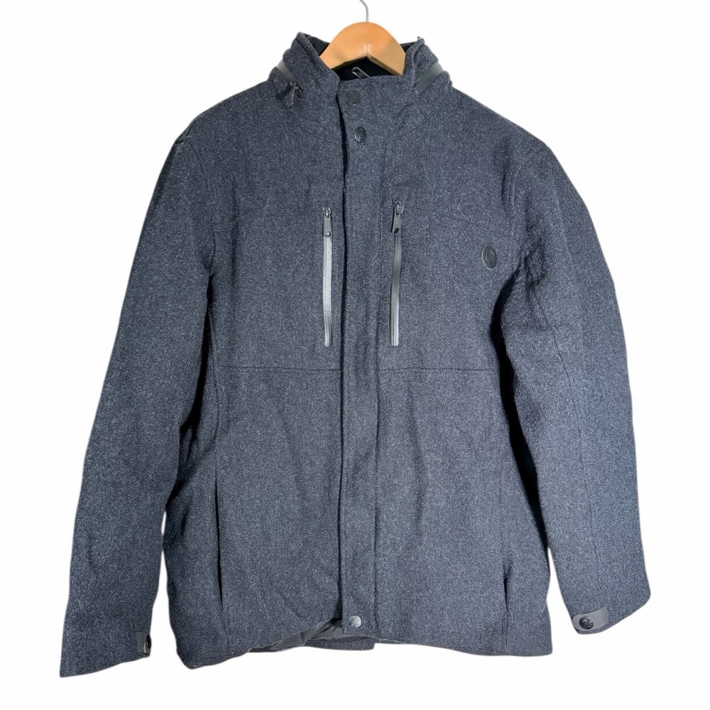 Swanndri New Zealand Wool‎ Full Zip Jacket Charcoal Gray Hidden Hood Men’s XL